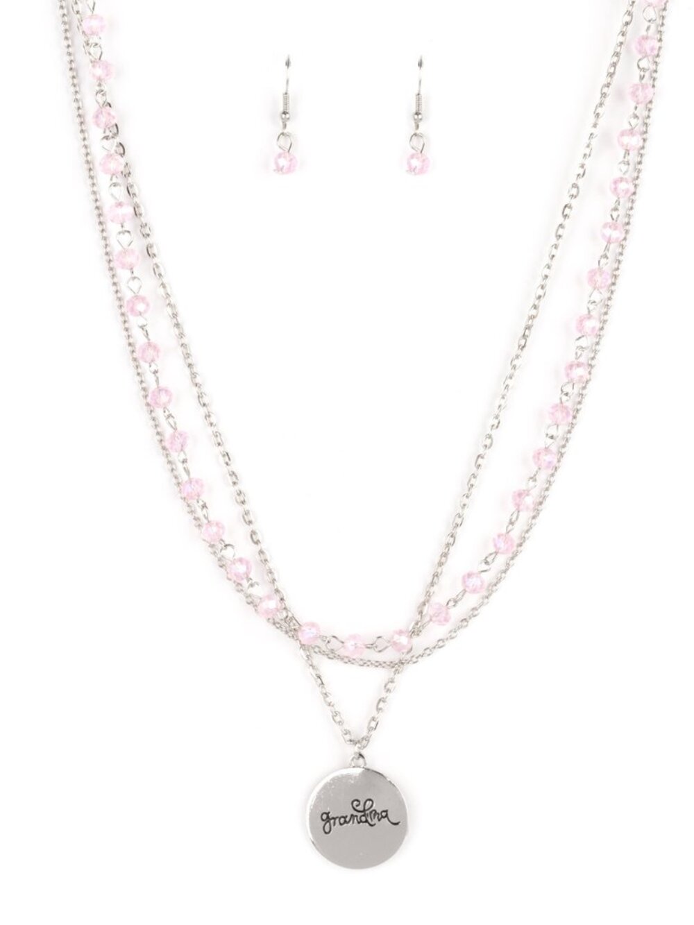 Paparazzi Grandma Pink and Silver Necklace and Earrings Set (NS273)